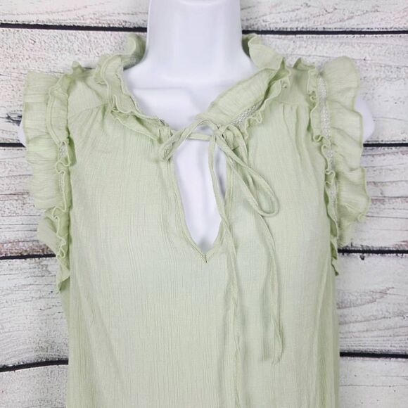 Mine Sage Green Ruffle Tie Neck Sleeveless Blouse Size M - Picture 2 of 9